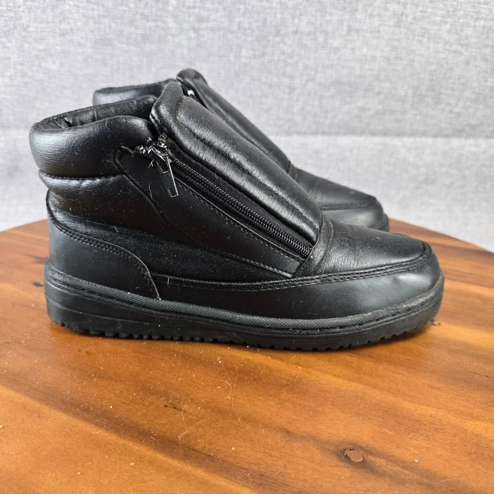 Womens Black PVC Upper Winter Boots Zip Up Ankle Booties Shoes size 8